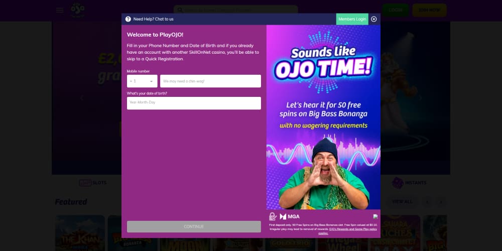 PlayOJO registration process