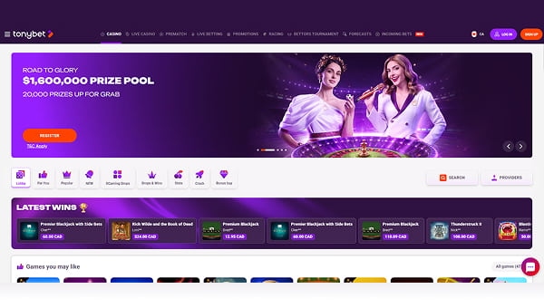 Tonybet game selection