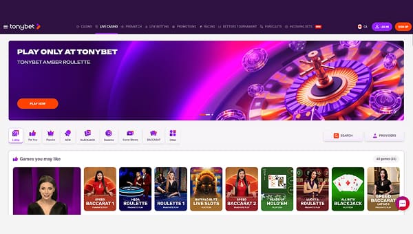 Tonybet live game shows
