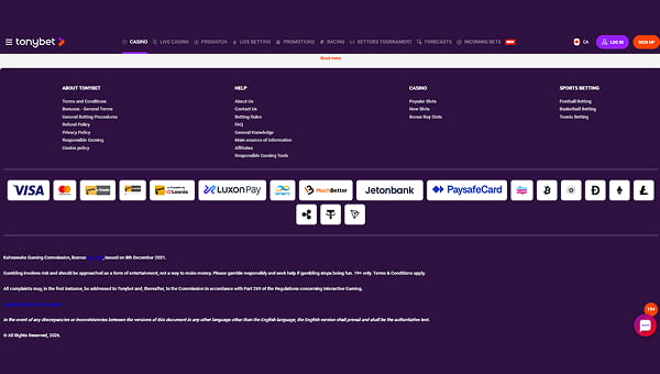 TonyBet casino fast payments